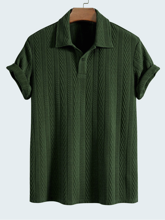 Bottle Green Knitted Geometric Jacquard Polo