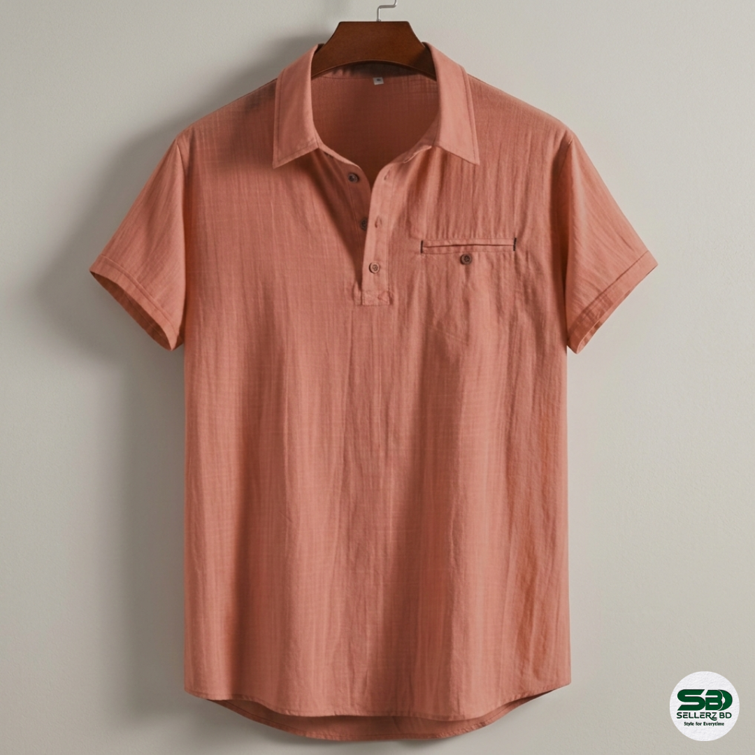 Reddish Brown Cotton Spread Collar Katua Shirt
