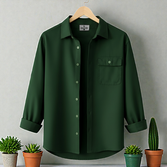 Bottle Green Colour Single Pocket Full Sleeve Shirt