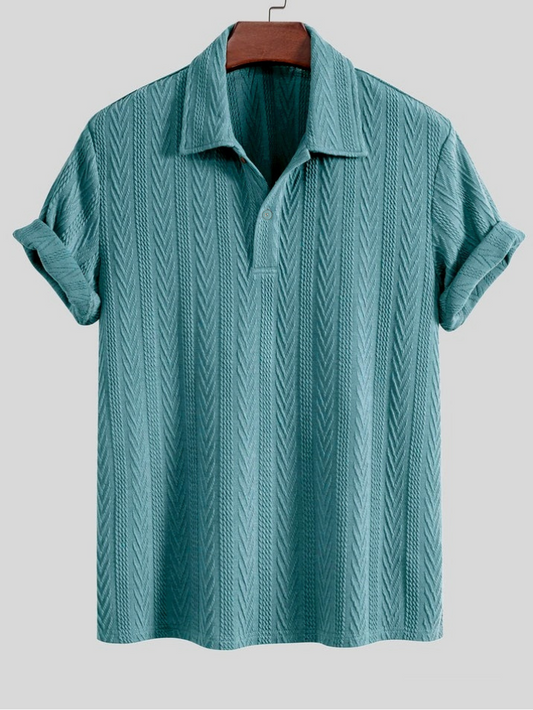 Turquoise Blue Knitted Geometric Jacquard Polo