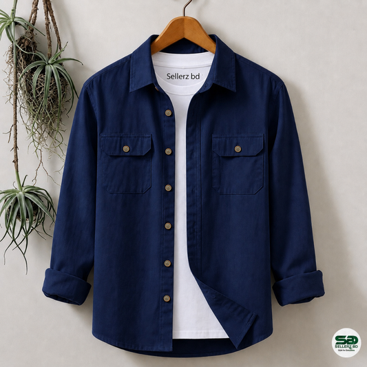 Dark Navy Blue Colour Double Pocket Full Sleeve Shirt