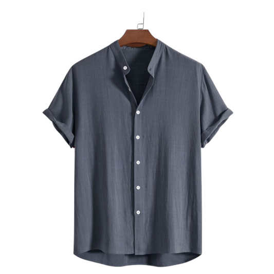 Shurma Ash Band Collar Solid Cotton Shirt