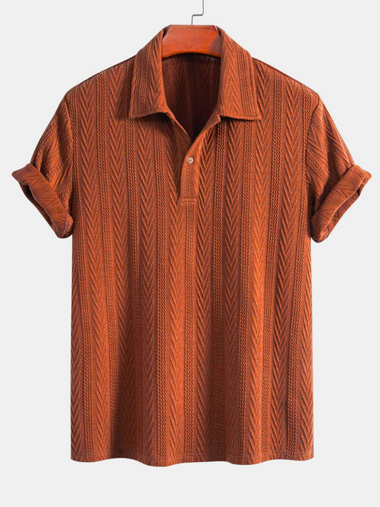 Brown Knitted Geometric Jacquard Polo