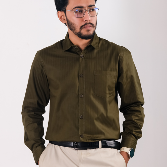 Olive Colour Premium Cotton Stripe Full Sleeve Shirt
