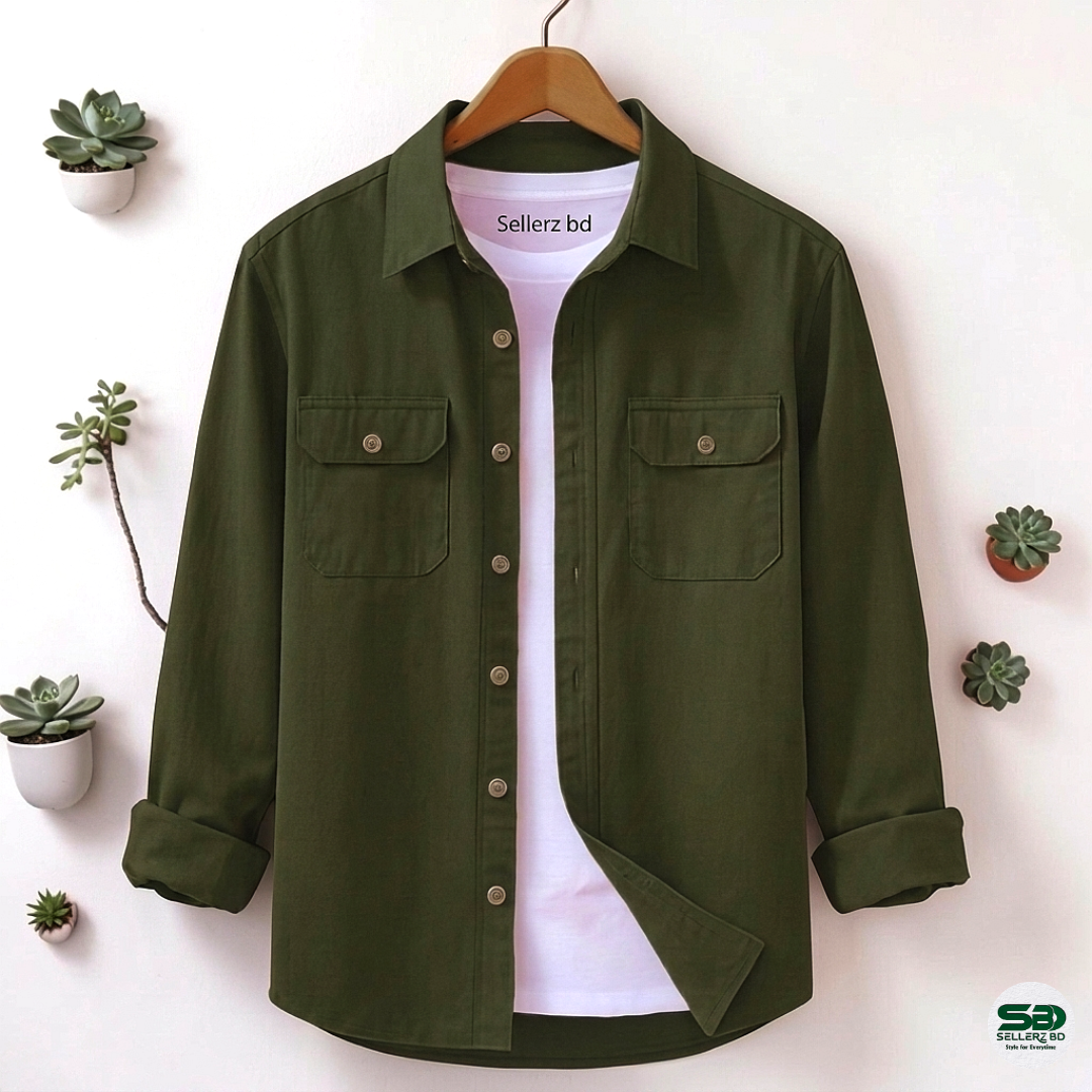 Olive Colour Double Pocket Full Sleeve Shirt