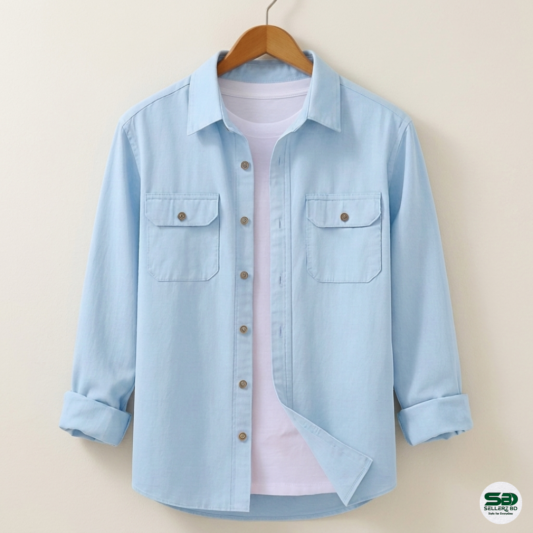 Light Sky Blue Colour Double Pocket Full Sleeve Shirt