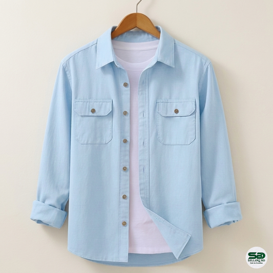 Light Sky Blue Colour Double Pocket Full Sleeve Shirt