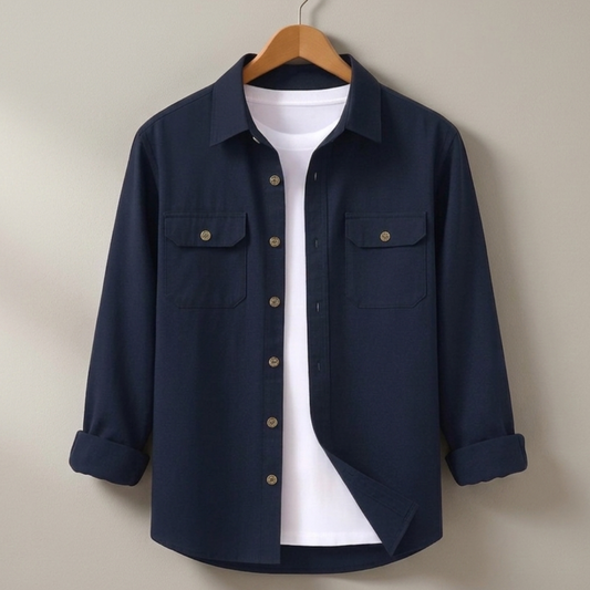 Dark Navy Blue Colour Double Pocket Full Sleeve Shirt