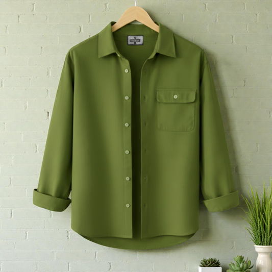 Olive Colour Single Pocket Full Sleeve Shirt