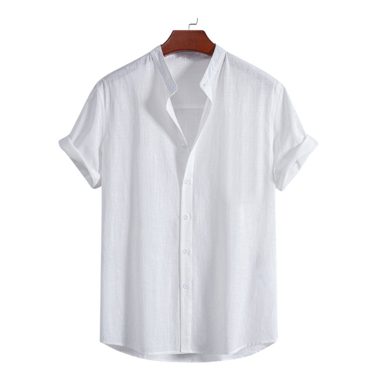 White Band Collar Solid Cotton Shirt