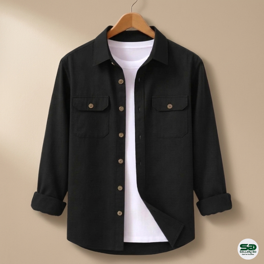 Black Colour Double Pocket Full Sleeve Shirt
