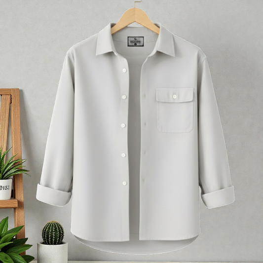 Ash Blue Single Pocket Full Sleeve Shirt