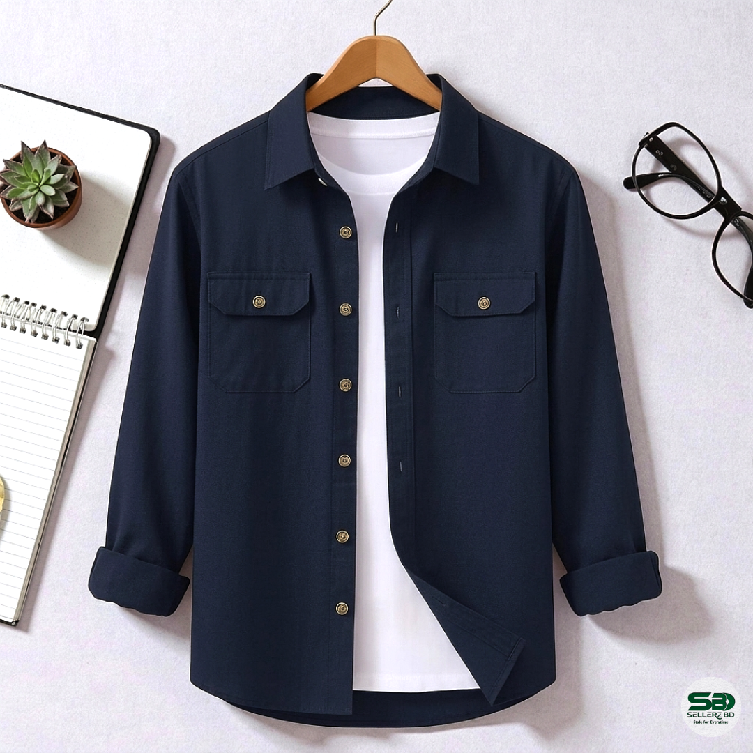 Dark Navy Blue Colour Double Pocket Full Sleeve Shirt