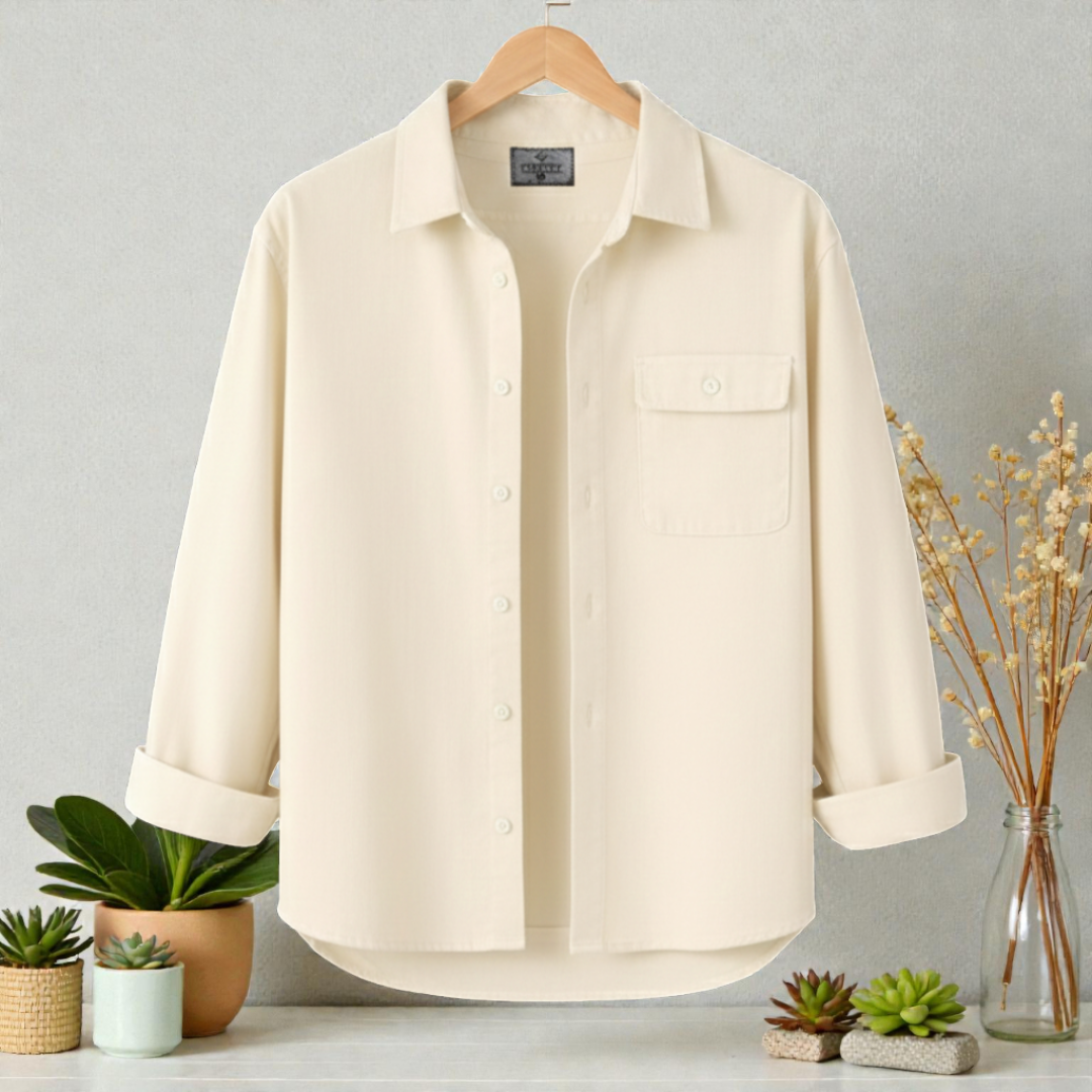 Cream Colour Single Pocket Full Sleeve Shirt