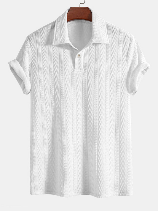 White Knitted Geometric Jacquard Polo