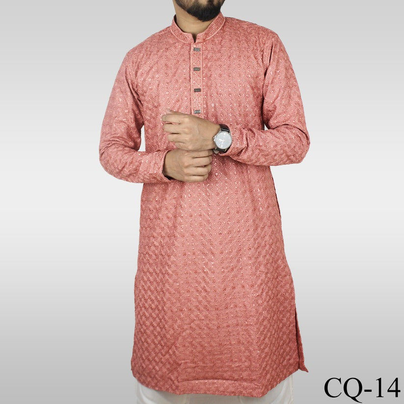 Pink Sequence Cotton Panjabi