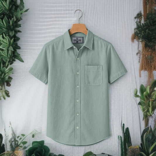 Light Green Solid Cotton Shirt