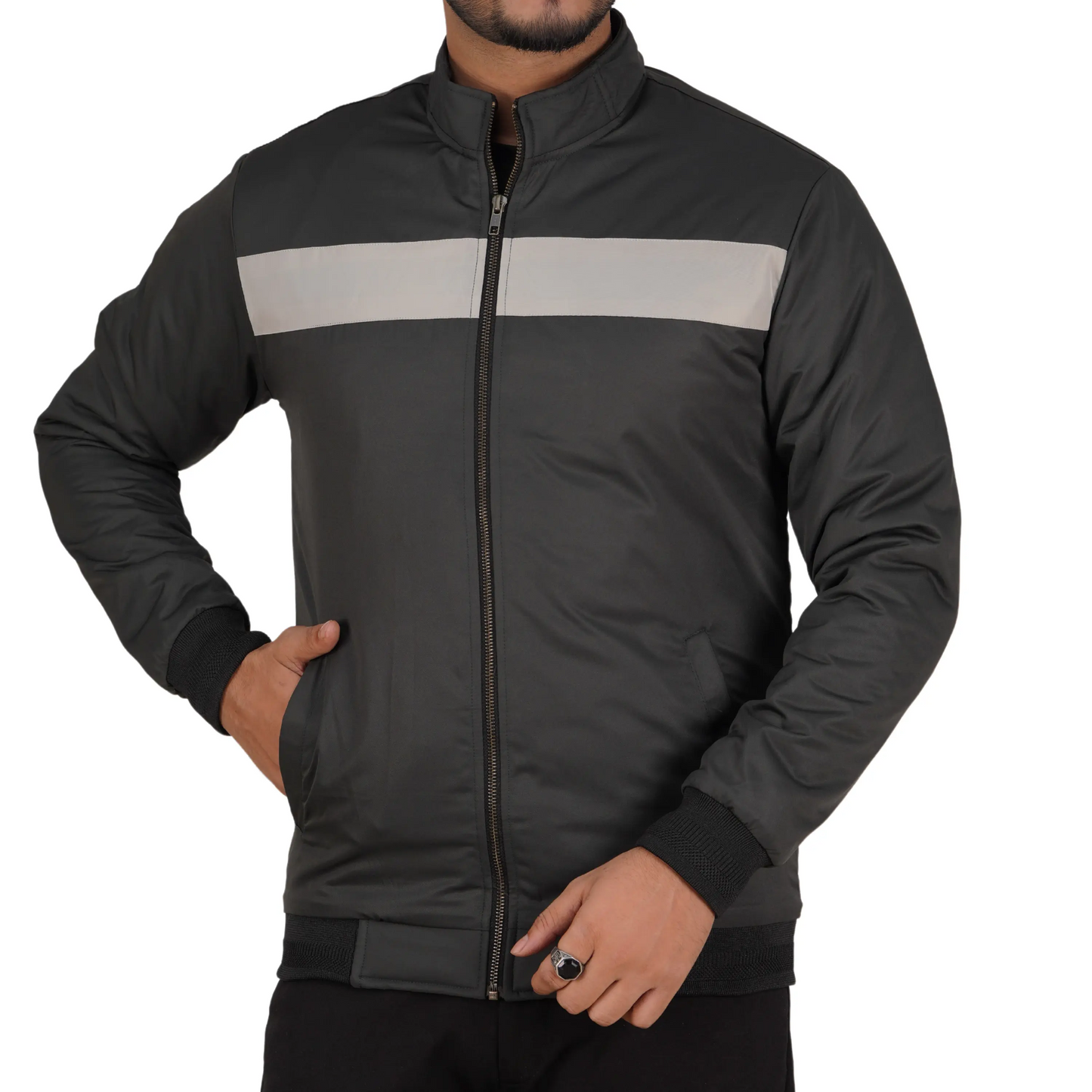 Grey Contrast Tipped Suskin Jacket DGI-420