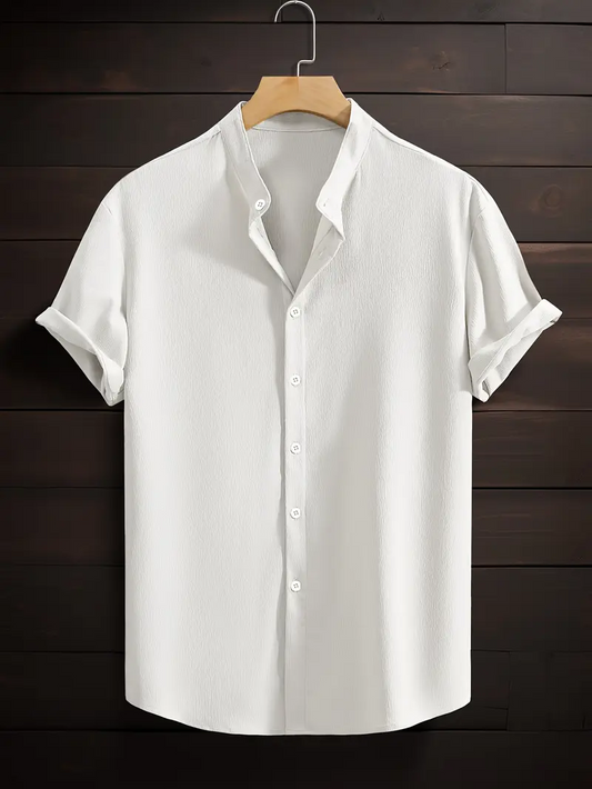 White Band Collar Solid Cotton Shirt
