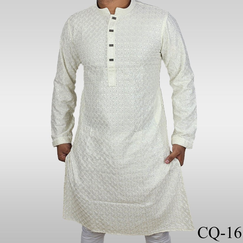 White Sequence Cotton Panjabi