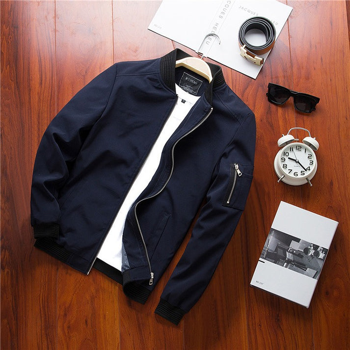 Navy Blue Bomber Jacket V-3