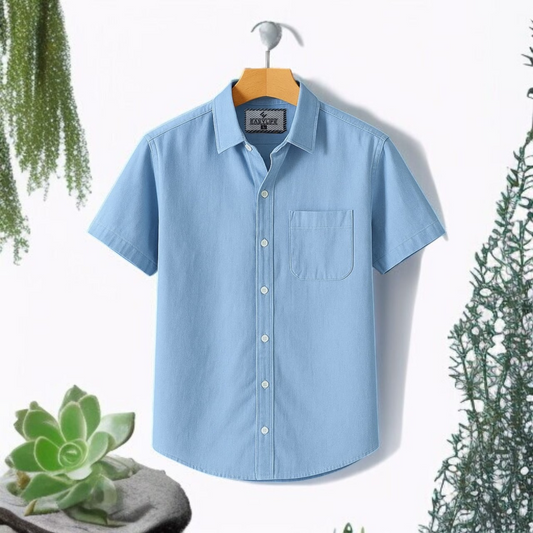 Sky Blue Solid Cotton Shirt