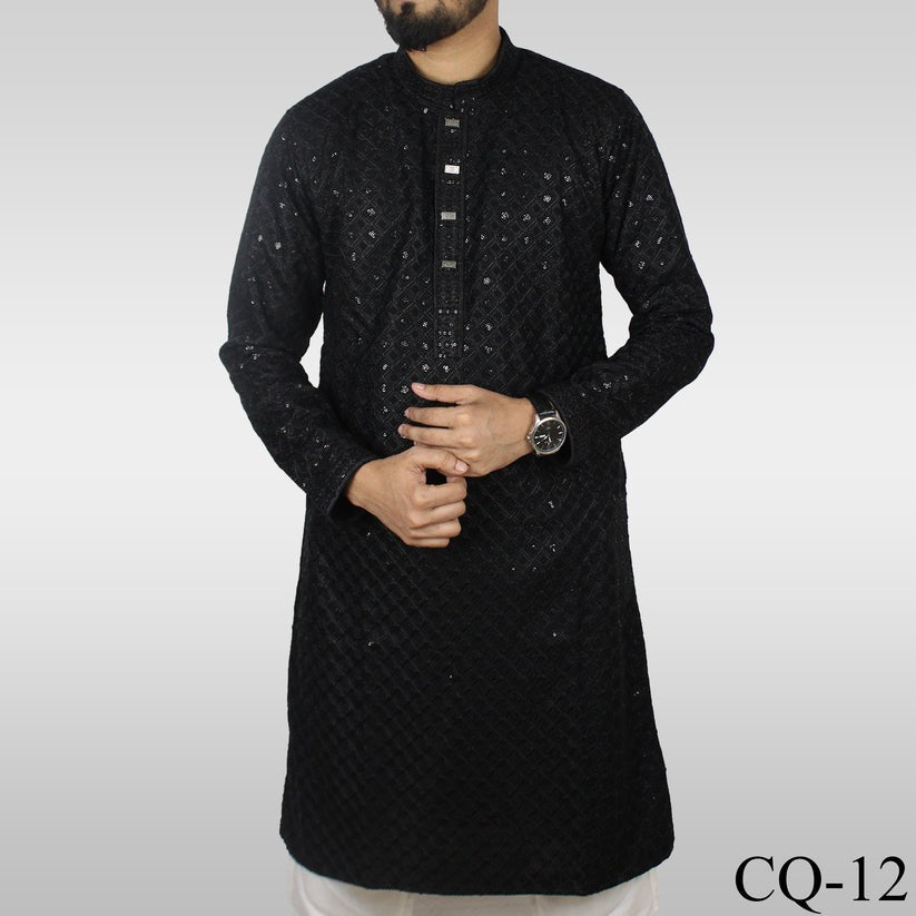 Black Sequence Cotton Panjabi