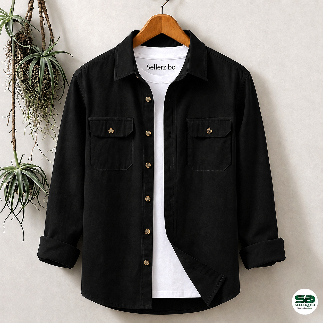 Black Colour Double Pocket Full Sleeve Shirt