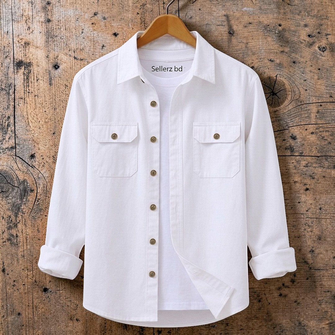 White Colour Double Pocket Full Sleeve Shirt