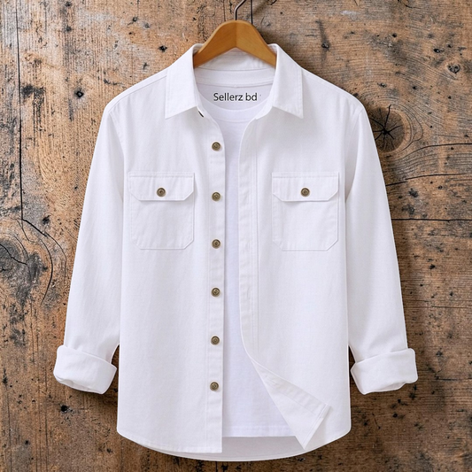 White Colour Double Pocket Full Sleeve Shirt