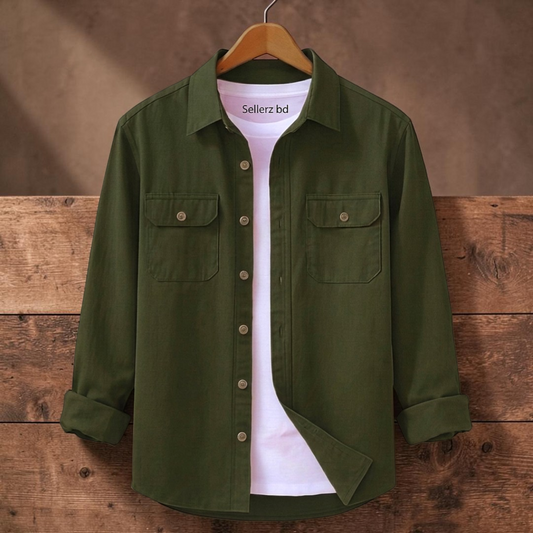 Olive Colour Double Pocket Full Sleeve Shirt