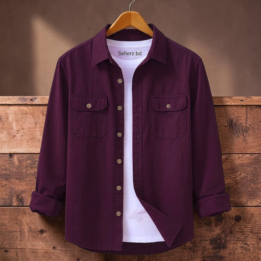 Deep Plum Colour Double Pocket Full Sleeve Shirt