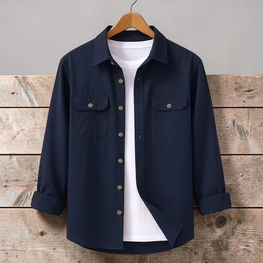 Dark Navy Blue Colour Double Pocket Full Sleeve Shirt