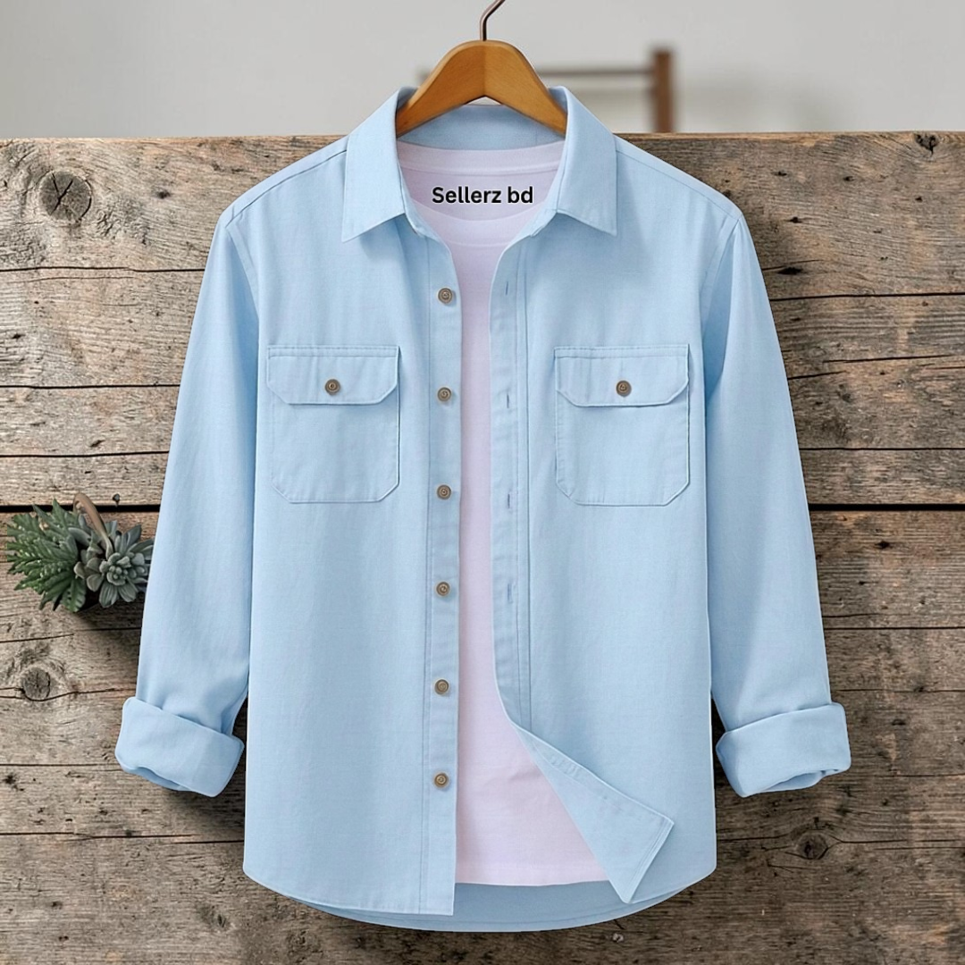 Light Sky Blue Colour Double Pocket Full Sleeve Shirt
