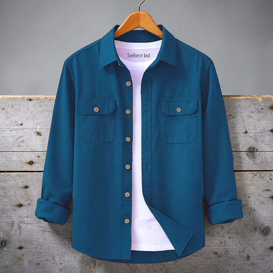 Dark Petrol Colour Double Pocket Full Sleeve Shirt