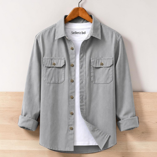 Ash Colour Double Pocket Full Sleeve Shirt