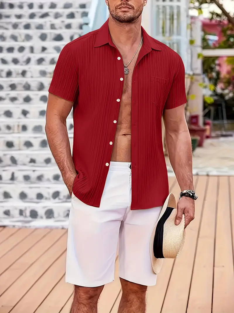 Maroon Half Sleeve Striped Texture Premium Shirt