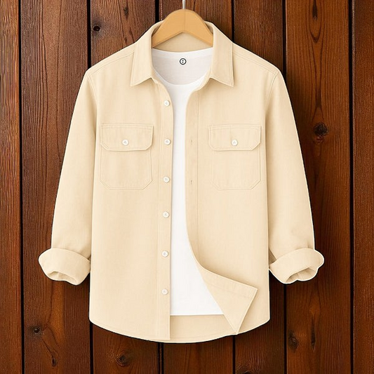 Cream Double Pocket Full Sleeve Shirt