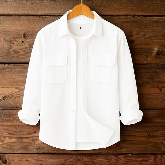 White Double Pocket Full Sleeve Shirt