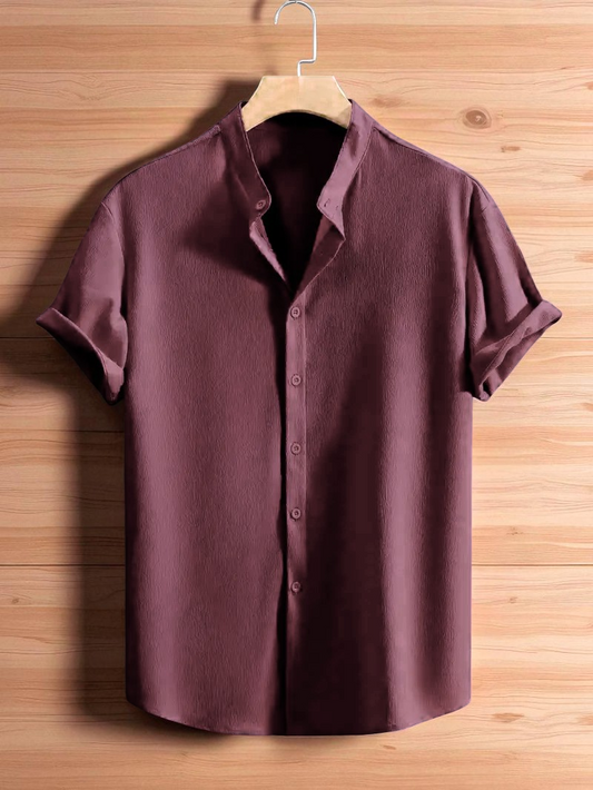 Onion Band Collar Solid Cotton Shirt