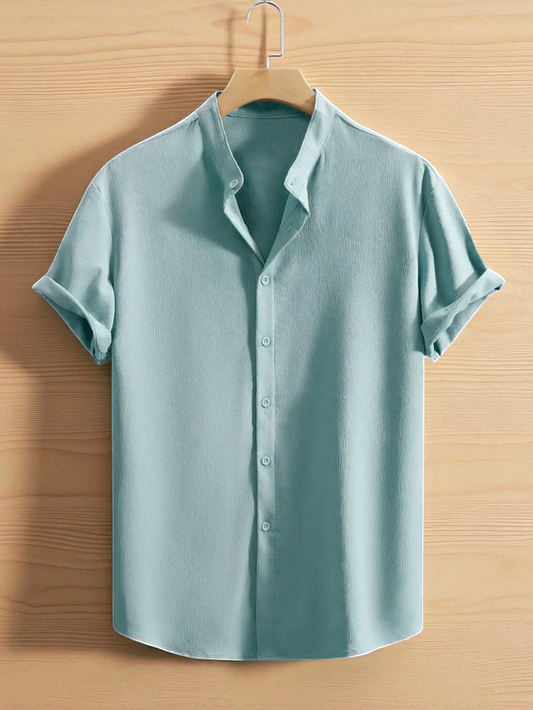 Pastel Band Collar Solid Cotton Shirt