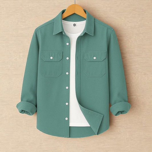 See Green Double Pocket Full Sleeve Shirt